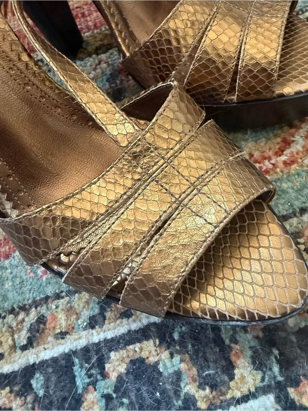 Via Spiga Bronze Snake-Embossed y2k Platform Slingback Heels